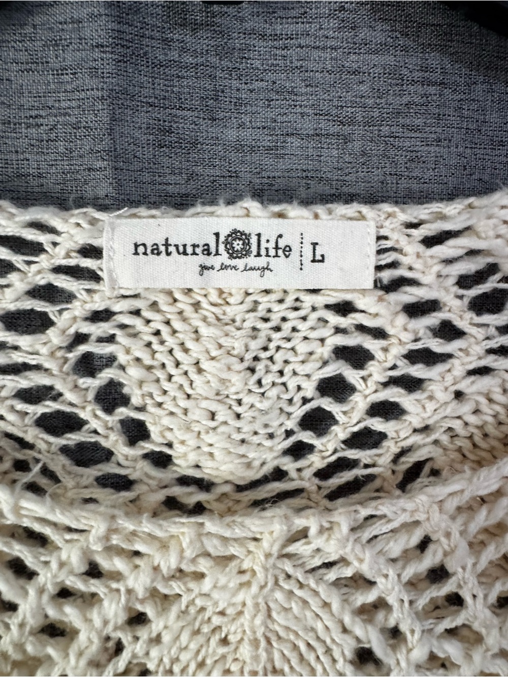 NATURAL LIFE Cream Open-Knit Scoop-Neck Sweater - Picture 2 of 3